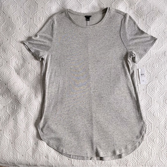 Ann Taylor Heather Marled Gray  Short Sleeve Tunic Tee Top Sz M - Picture 2 of 9